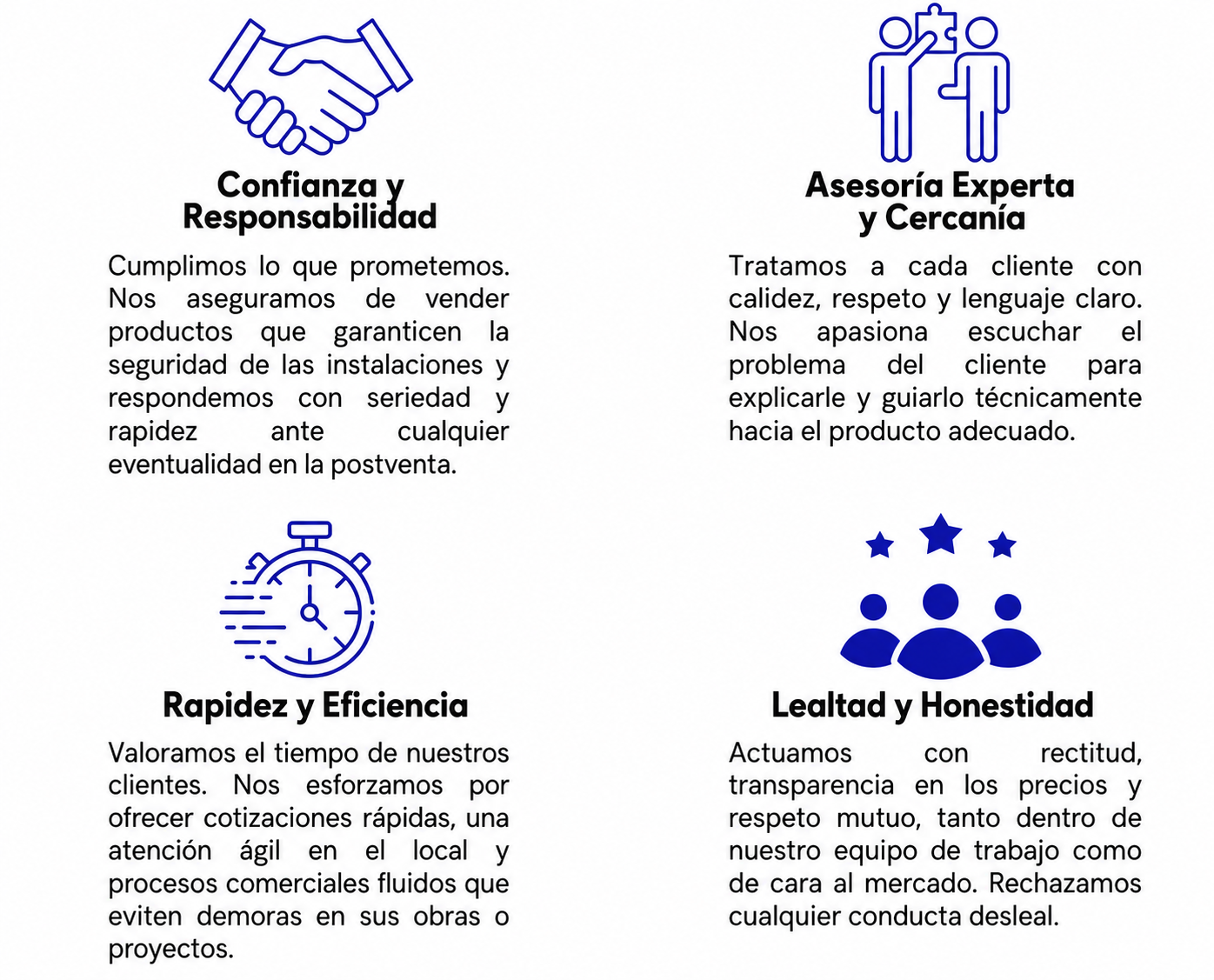 Valores de R y R Electricidad: confianza, asesoría, rapidez y lealtad